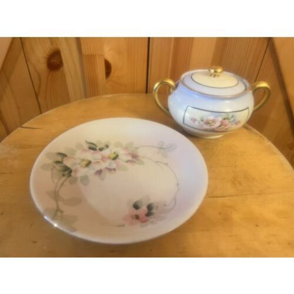 Vintage Noritake Nippon Hand Painted Saucer and Covered Sugar Bowl (6886)